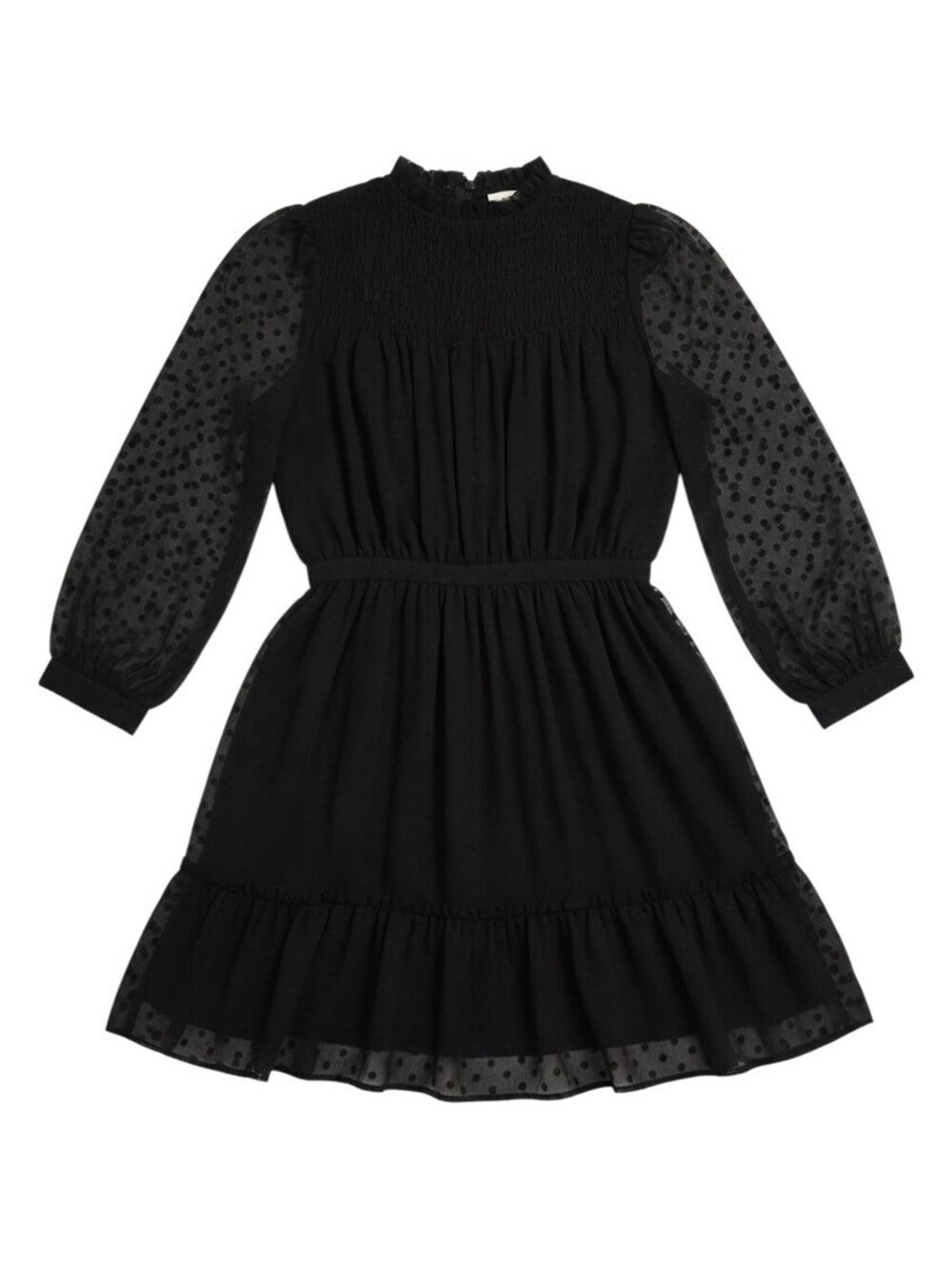 Rebecca Taylor Clip Dot Shirt Dress Black 14 NWT Chiffon Short Skirt Long Sleeve